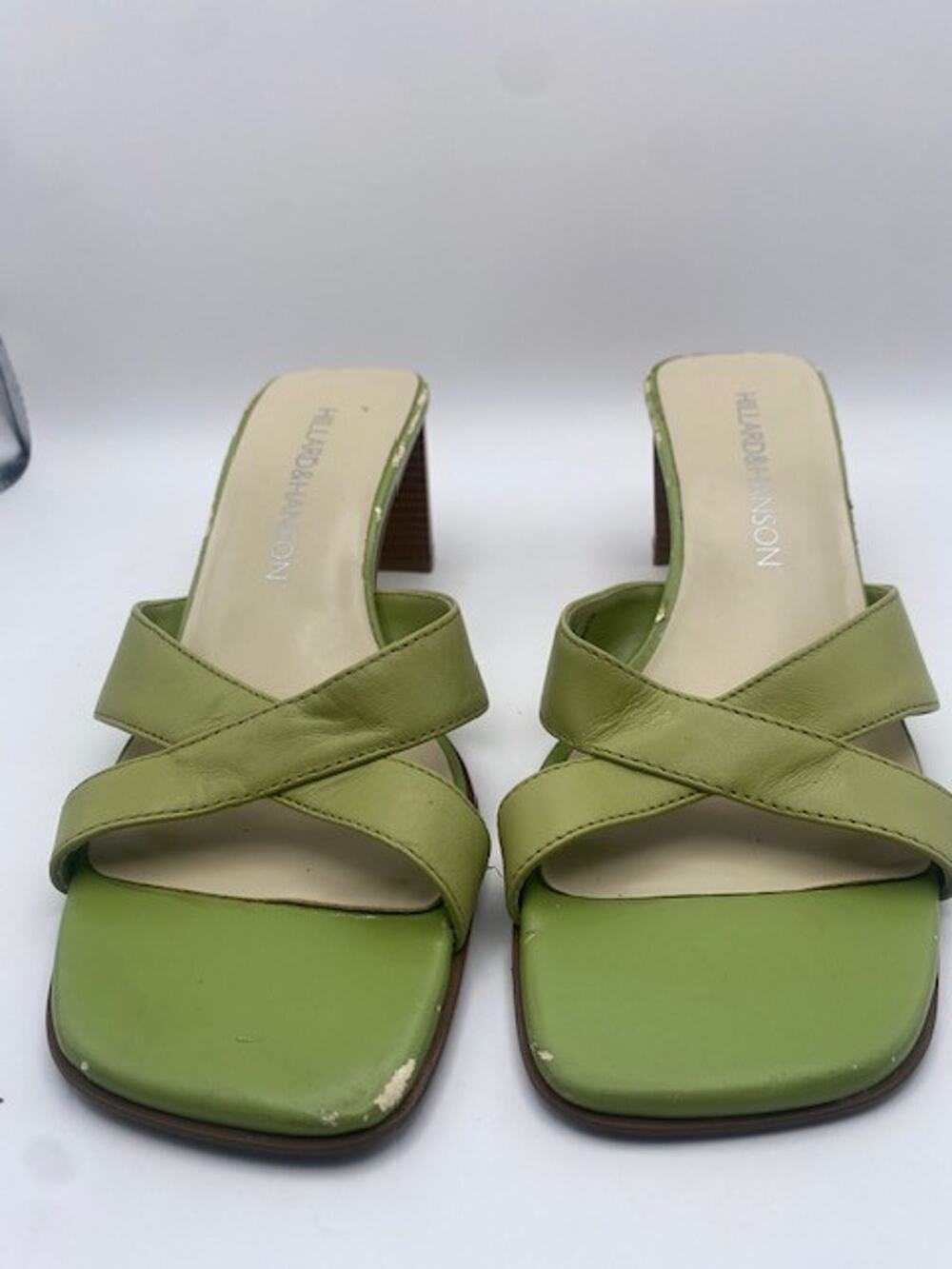 Hillard & Hanson Jennifer Lime Green Leather Slide Heels Women's Size 7M